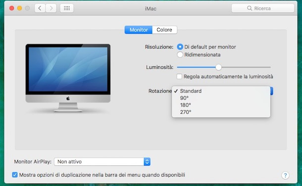 Ruotare lo schermo del Mac